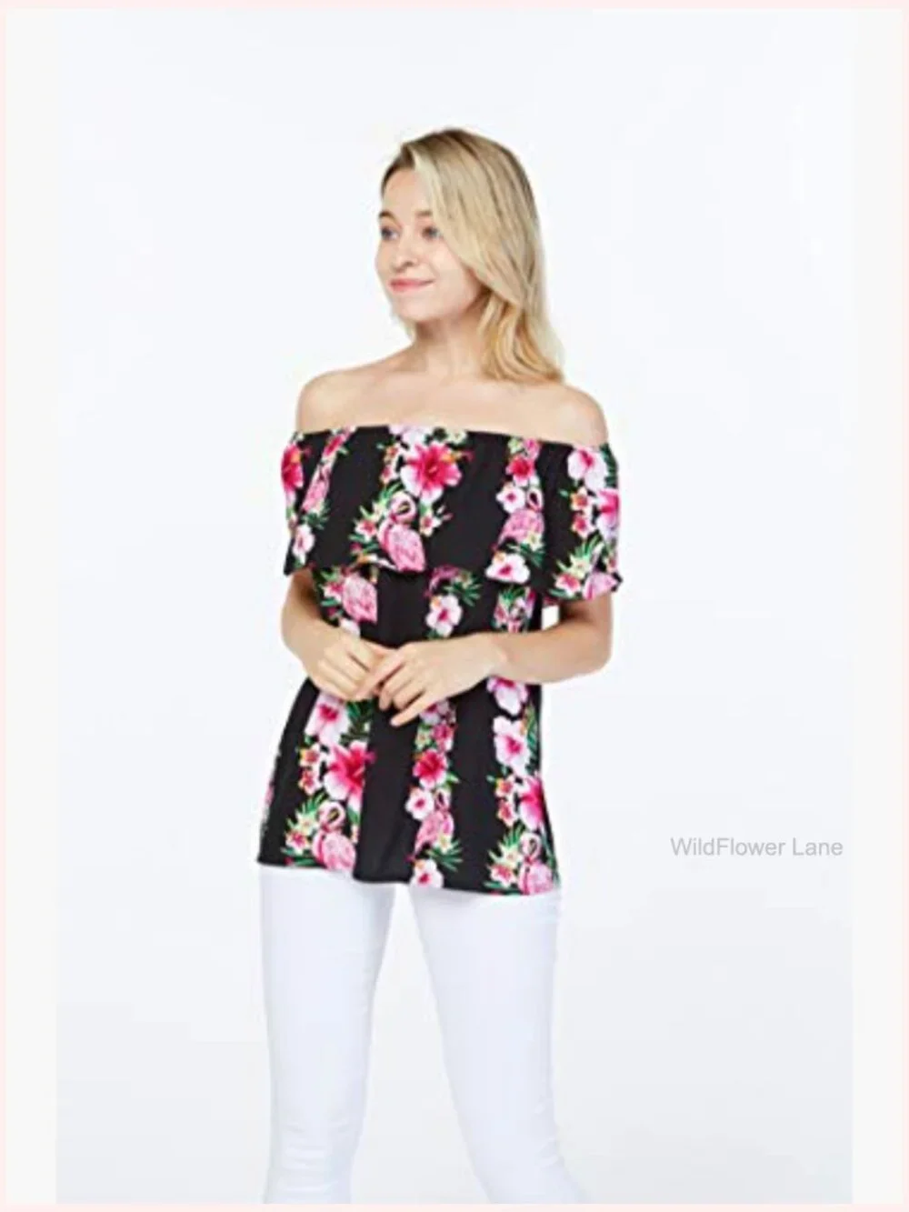 Matching Hawaiian Luau Shirt & Off-Shoulder Ruffle Top Set